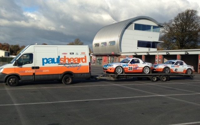MX-5 Racing and Rally cars on trailer.